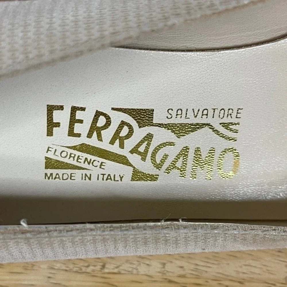 Salvatore Ferragamo Beige Textured Leather Pumps